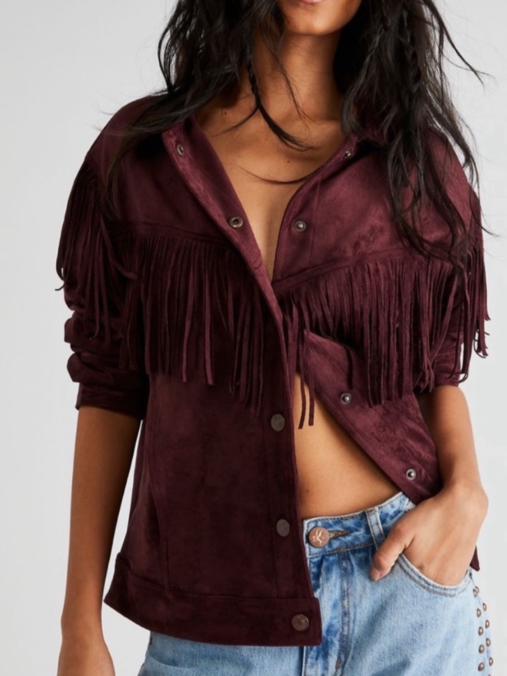 Free People Cosmic Karma Vegan Suede Fringe Jacket